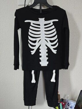 Under Disguise Black Glow In Dark Toddler Skeleton Sleep Set with White Bone